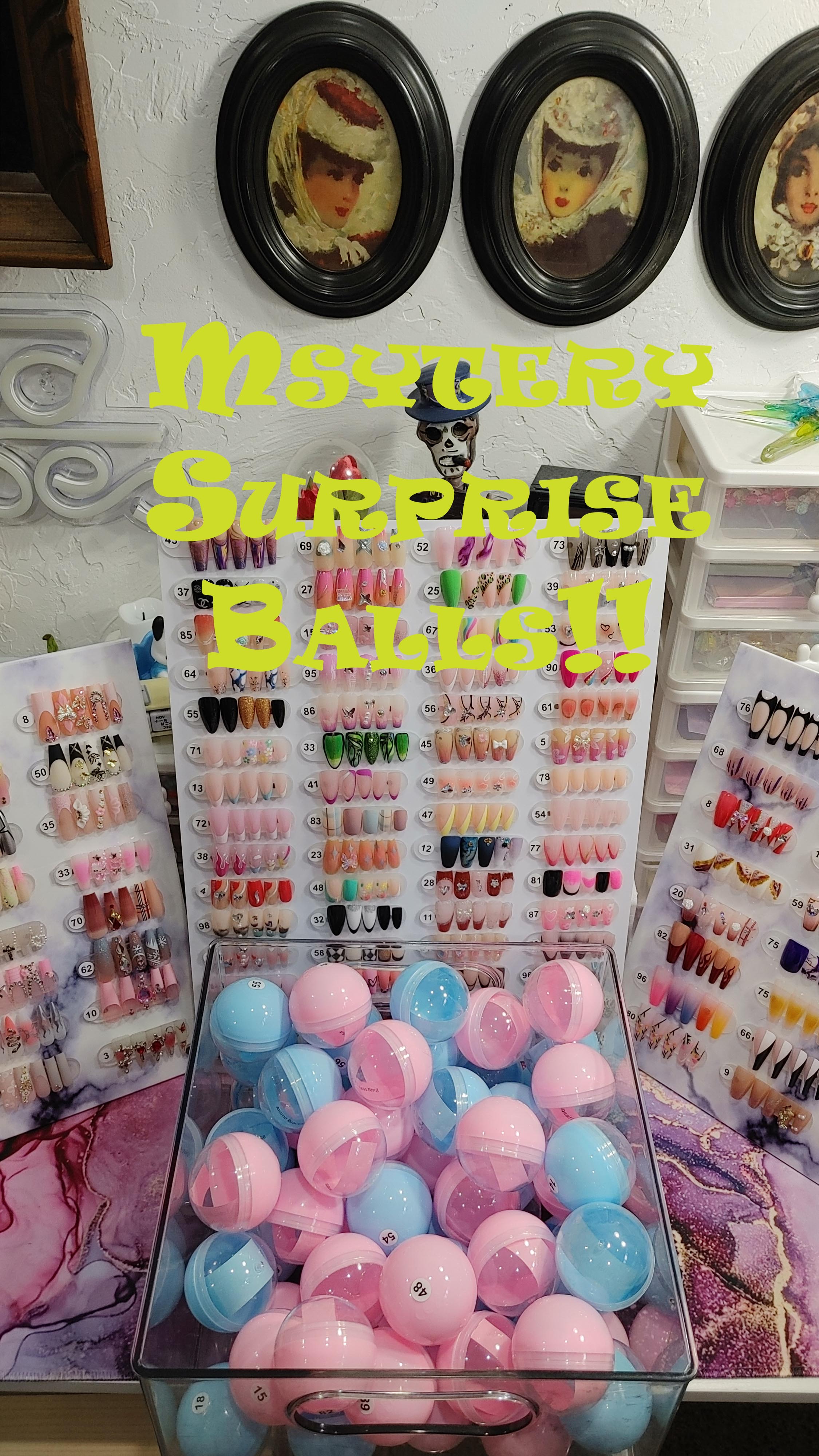 Unwrap the fun with our Mystery Surprise Balls! Each ball contains a delightful mix of press-on nails and Jewelies. No two balls are the same, making each unboxing a unique and exciting experience.