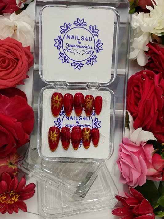 Crimson Sun Press-On Nails Set